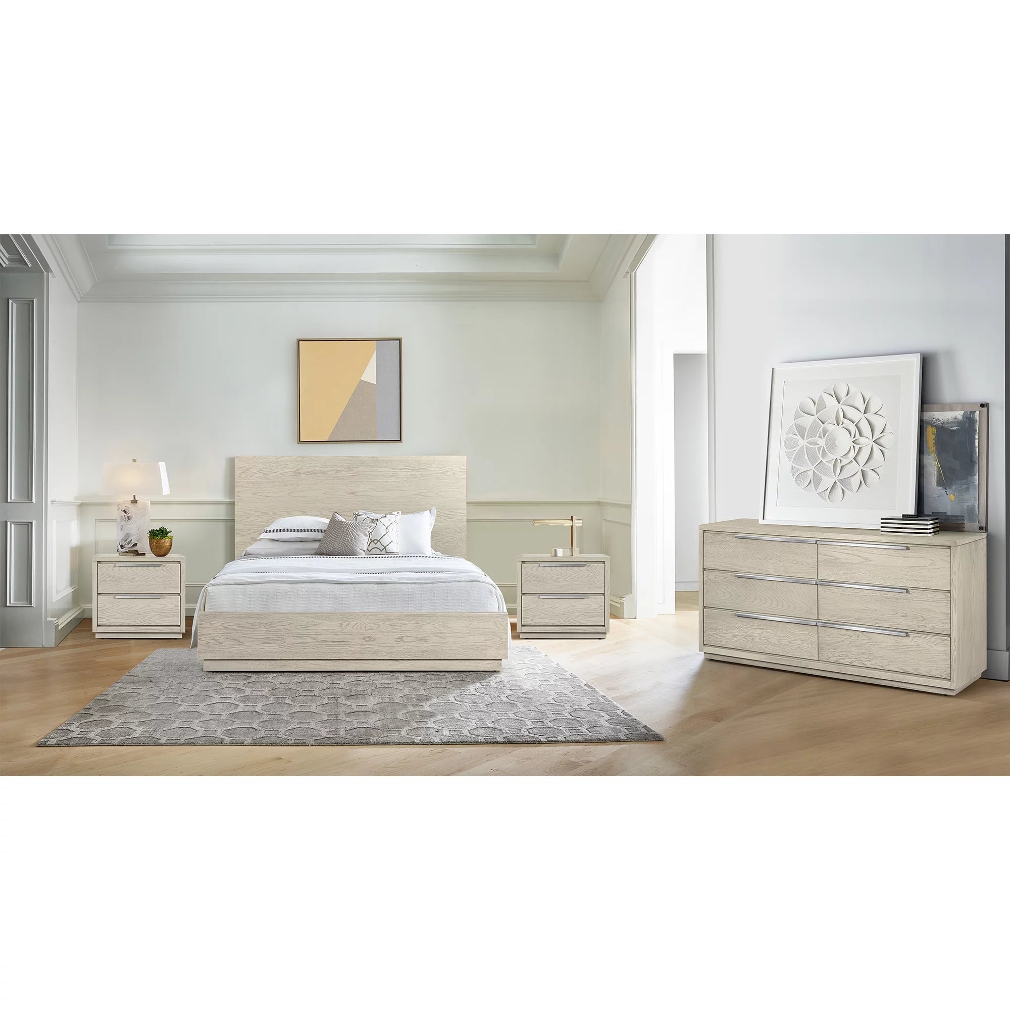 Grey Oak Wood Queen Platform Bed Frame Q120