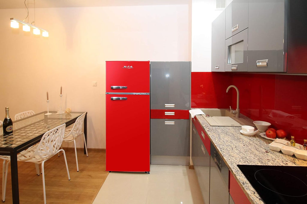 2 Door Apartment Size Refrigerator with Freezer, 7.5 cu. ft, Retro Red K159