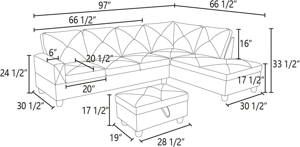 Brown L-Shaped Faux Leather Sectional Sofa with Chaise A6989