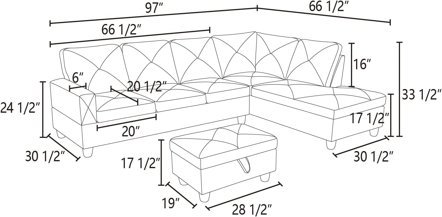 Brown L-Shaped Faux Leather Sectional Sofa with Chaise A6989