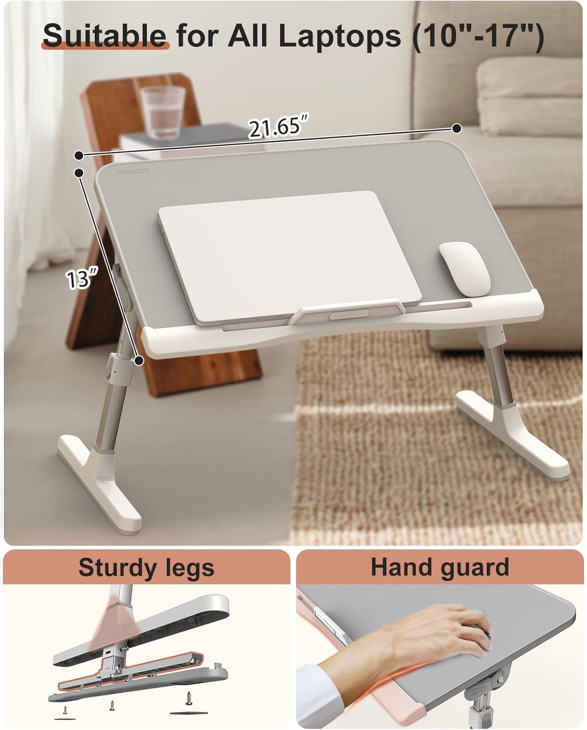 X-Large Marble and Grey Adjustable Folding Lap Desk Tray with Drawer R4563