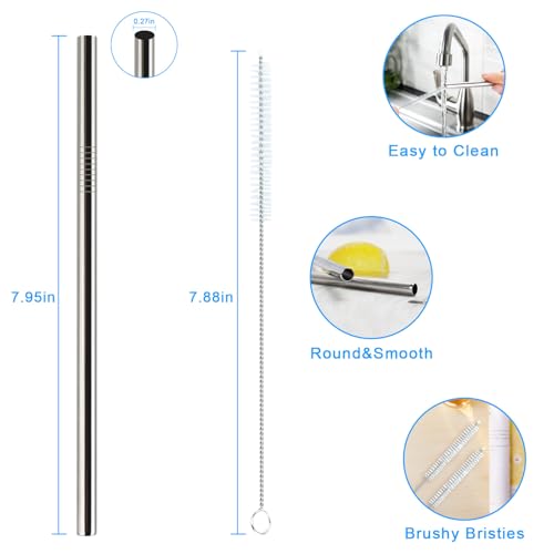6 Pack Stainless Steel Straws with 2 Straw Cleaner Brushes D778