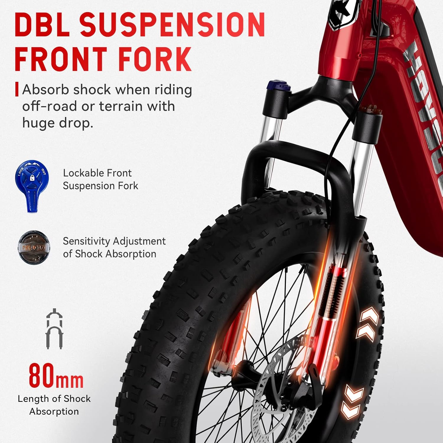 Red 20'' Fat Tire Electric Bike with 48V 15AH Battery and Shimano 7-Speed E54202