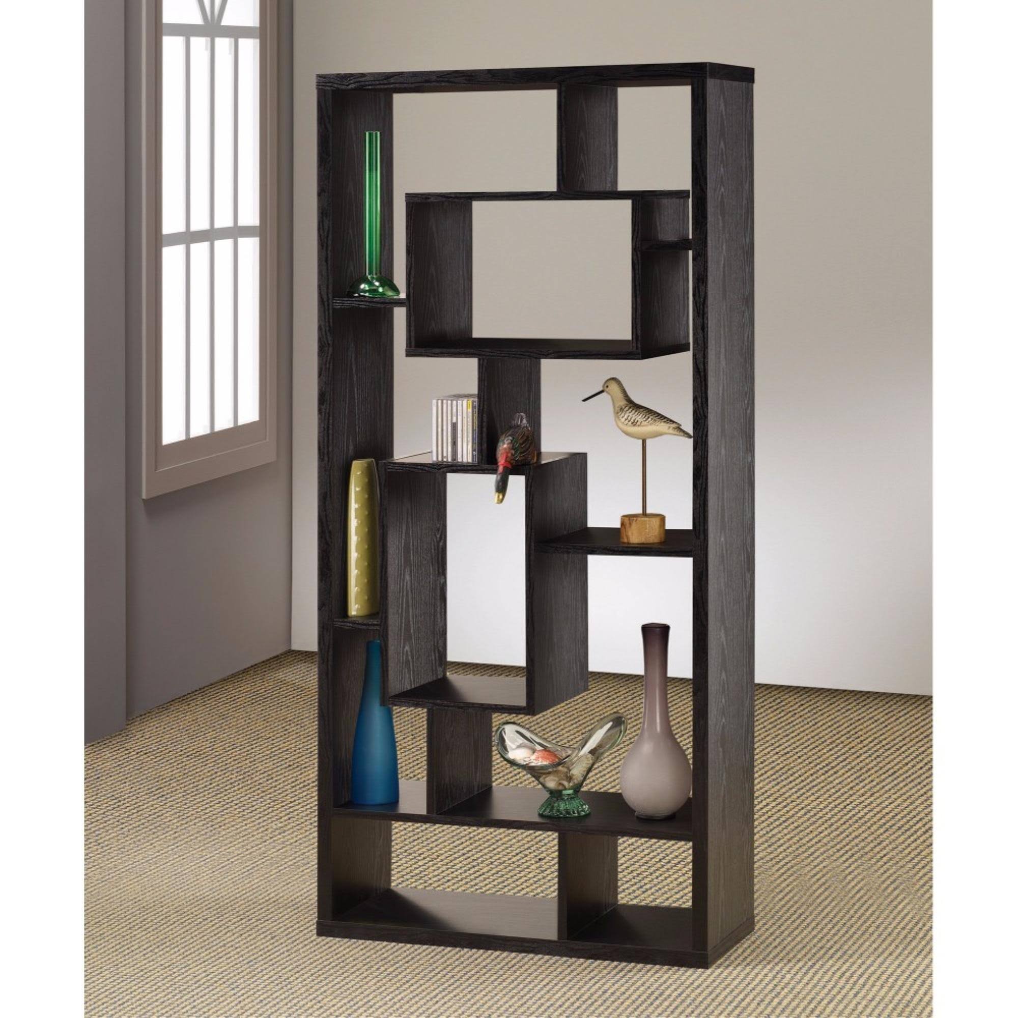 Black Asymmetrical Cube Book Case with Shelves R9834