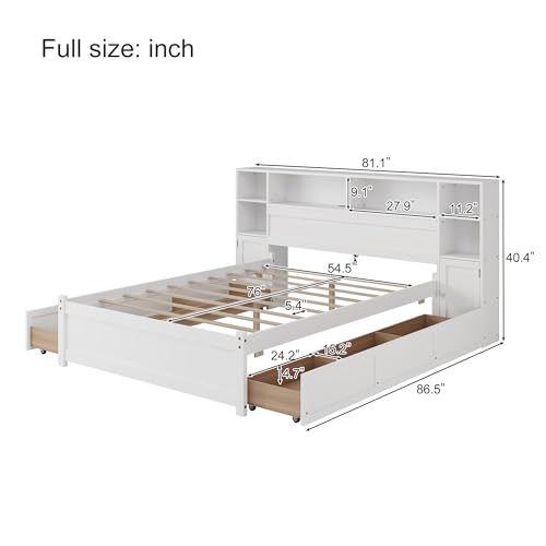 Twin Size Wood Storage Platform Bed with 6 Drawers and Bookcase Headboard U355943