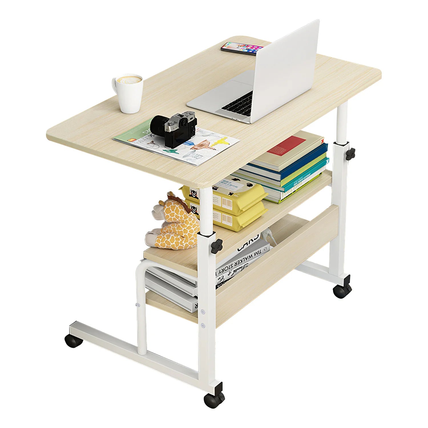Beige 3-Tier Mobile Laptop Desk with Rolling Wheels N2199