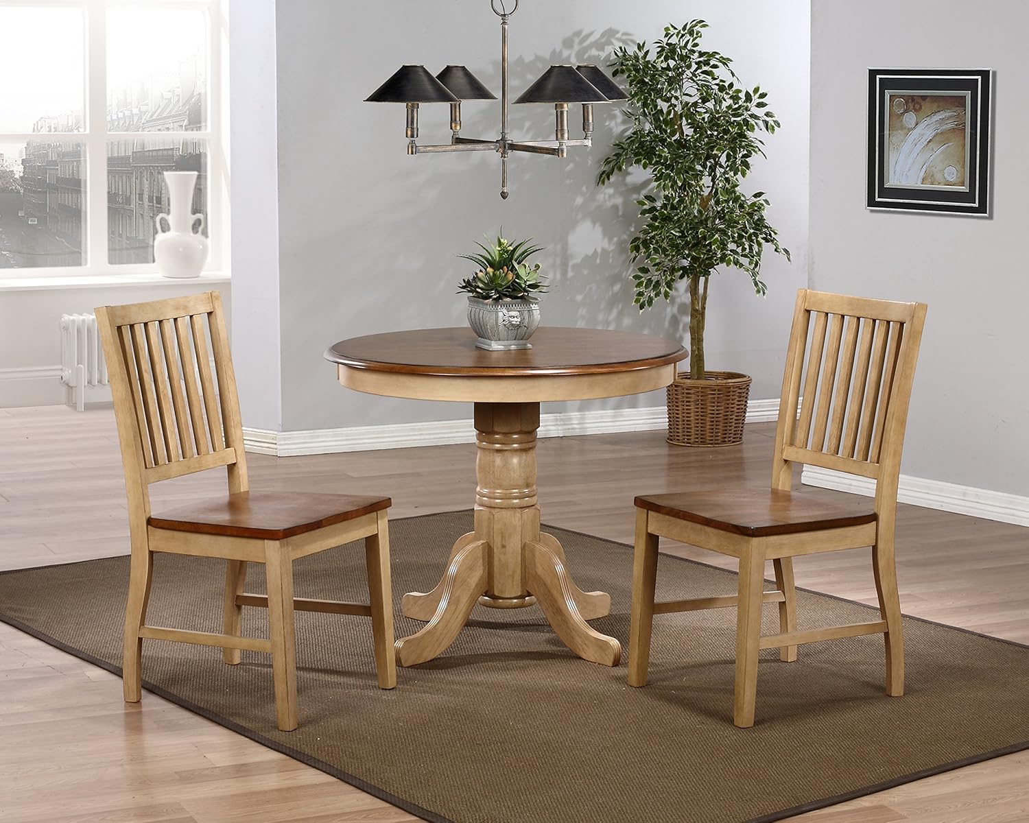 Distressed Two Tone Round Pedestal Dining Table U399