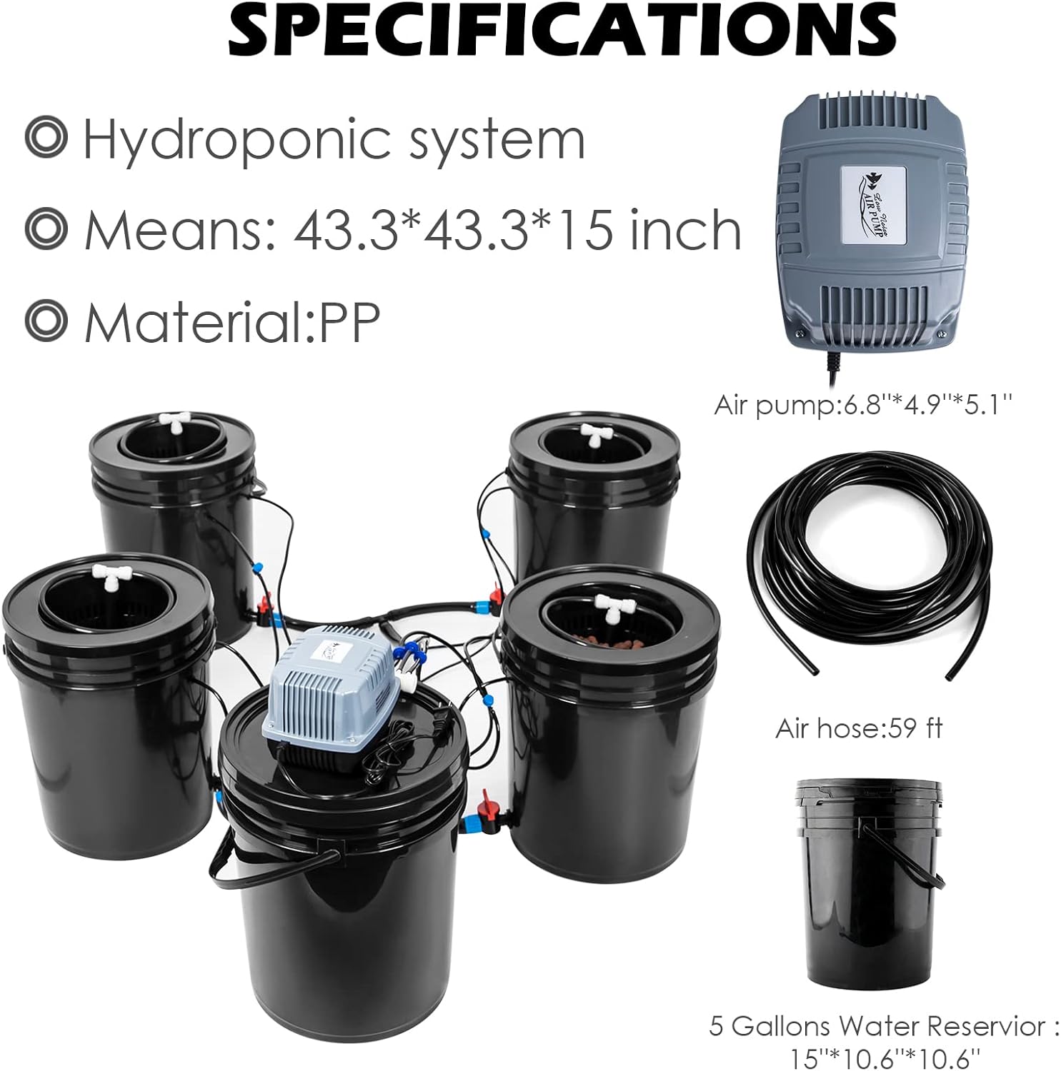 5 Gallon DWC Hydroponic Bucket Kit with Drip Irrigation System W879