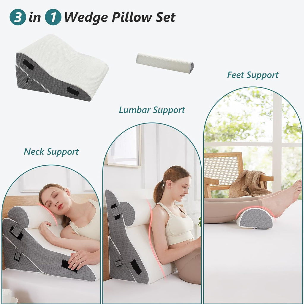 3 PCS 35D Adjustable Triangle Wedge Pillow Set (white grey) F82058
