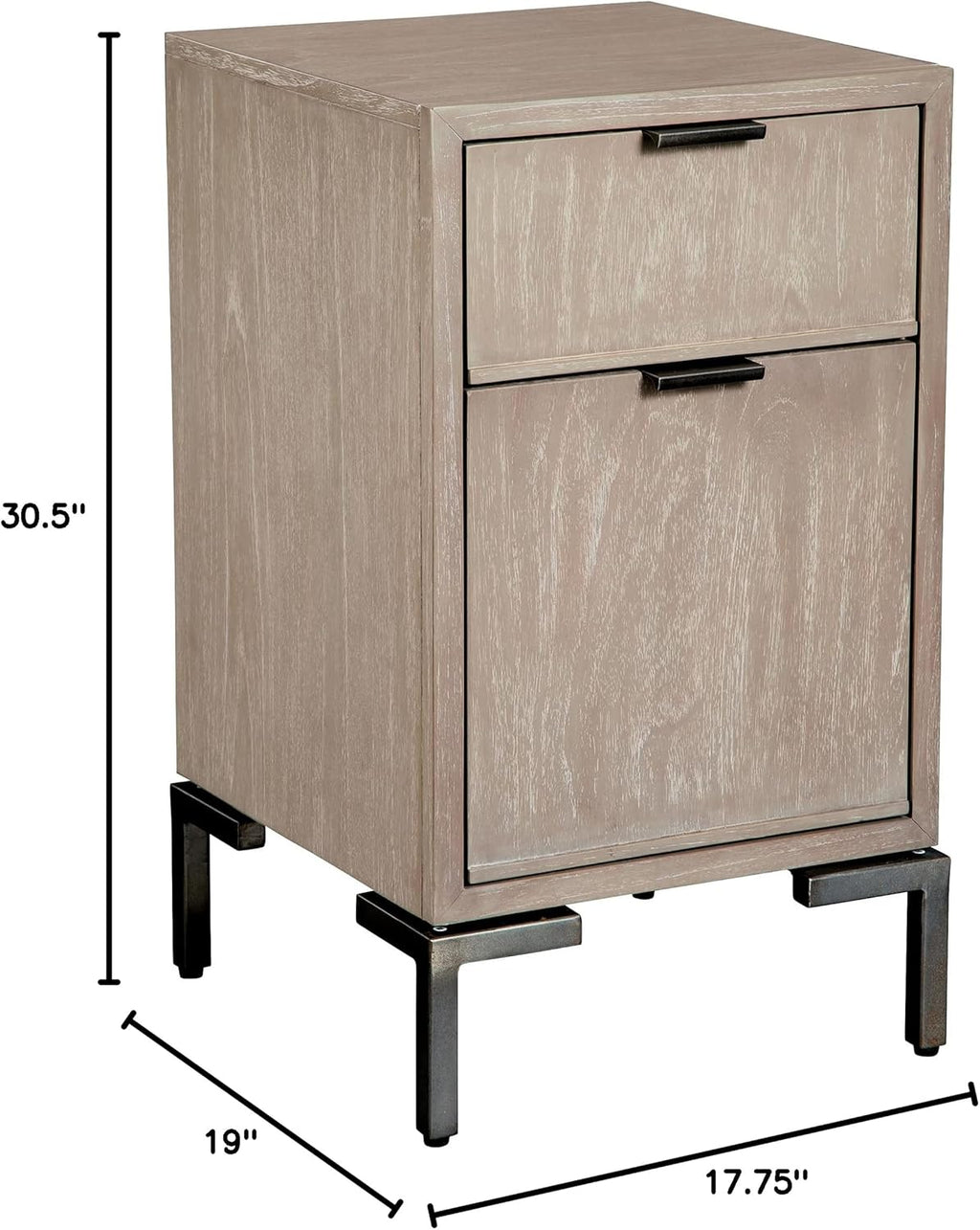 Vertical File Cabinet with Mindi Veneer and Aged Iron Finished Metal Legs X2939