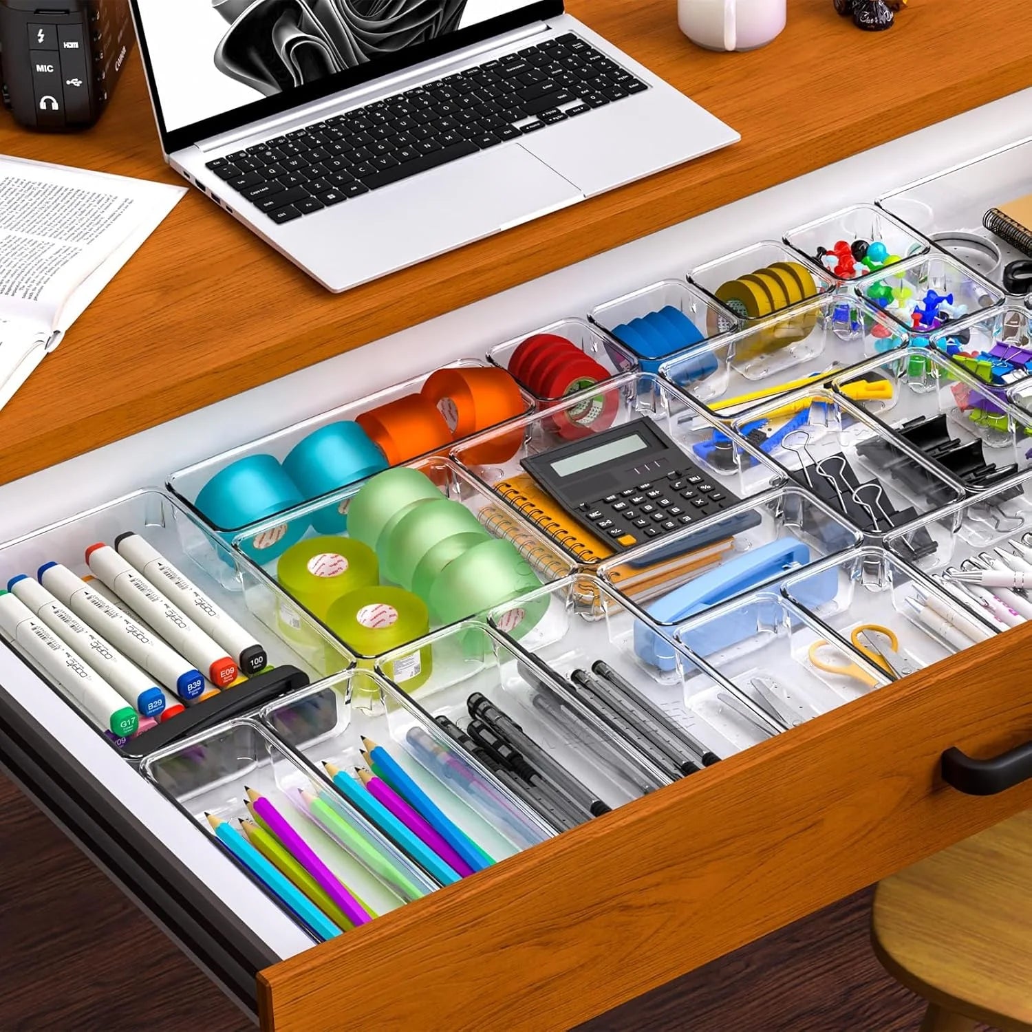 25 Pc Clear Plastic Drawer Organizer Set, 4 Sizes G996487