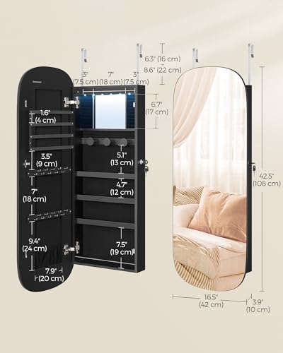 LED Jewelry Cabinet with Storage, 3.9 x 16.5 x 42.5 Inches, Black G1763