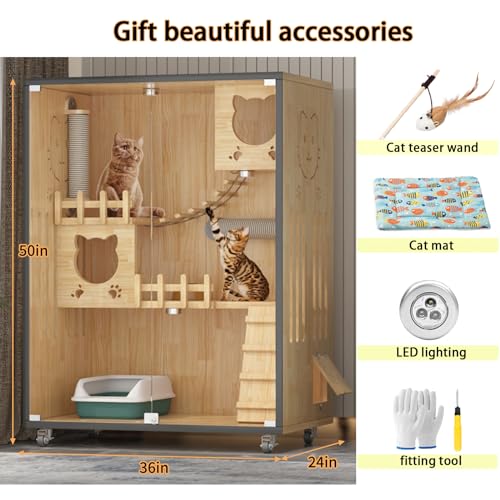 Wooden Large Indoor Cat Enclosure with Wheels, 50" X 36" X 24" F136933