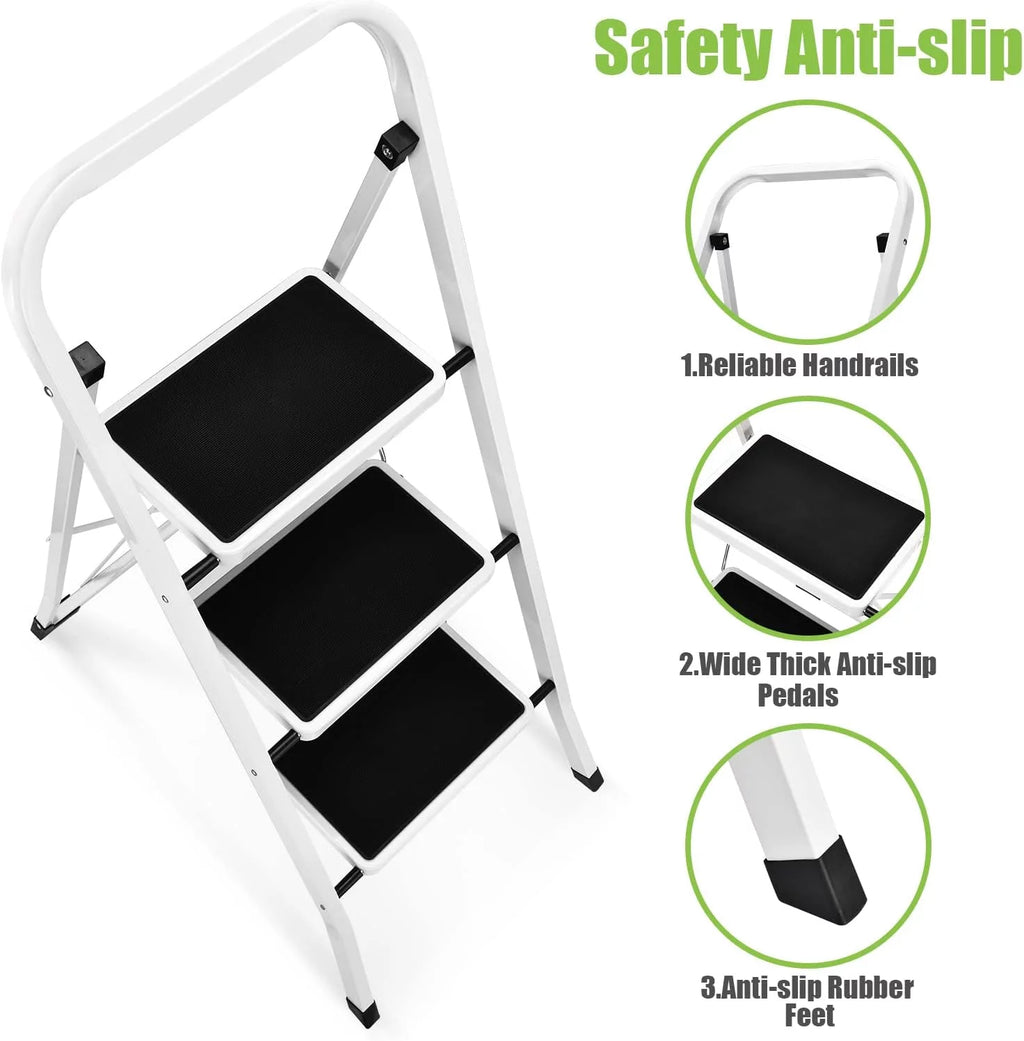 3-Step Folding Step Stool with Anti-Slip Pedal and Handrails C69566