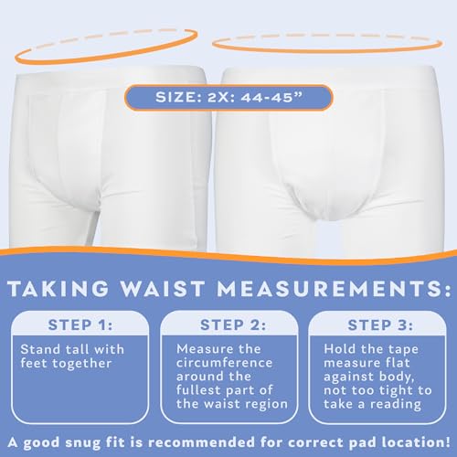 Men’s Incontinence Trunk Style Boxer Brief with Regular Absorbency - Reusable & Washable Leak Proof Underwear (White) (L) (Waist 38-40) X409