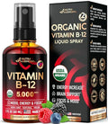 USDA Organic Vitamin B12 Spray 5000 mcg Liquid Vegan Methylcobalamin 2 fl oz F5340