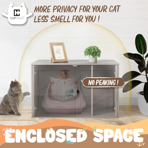 White Wooden Cat Litter Box with Double Doors K15991