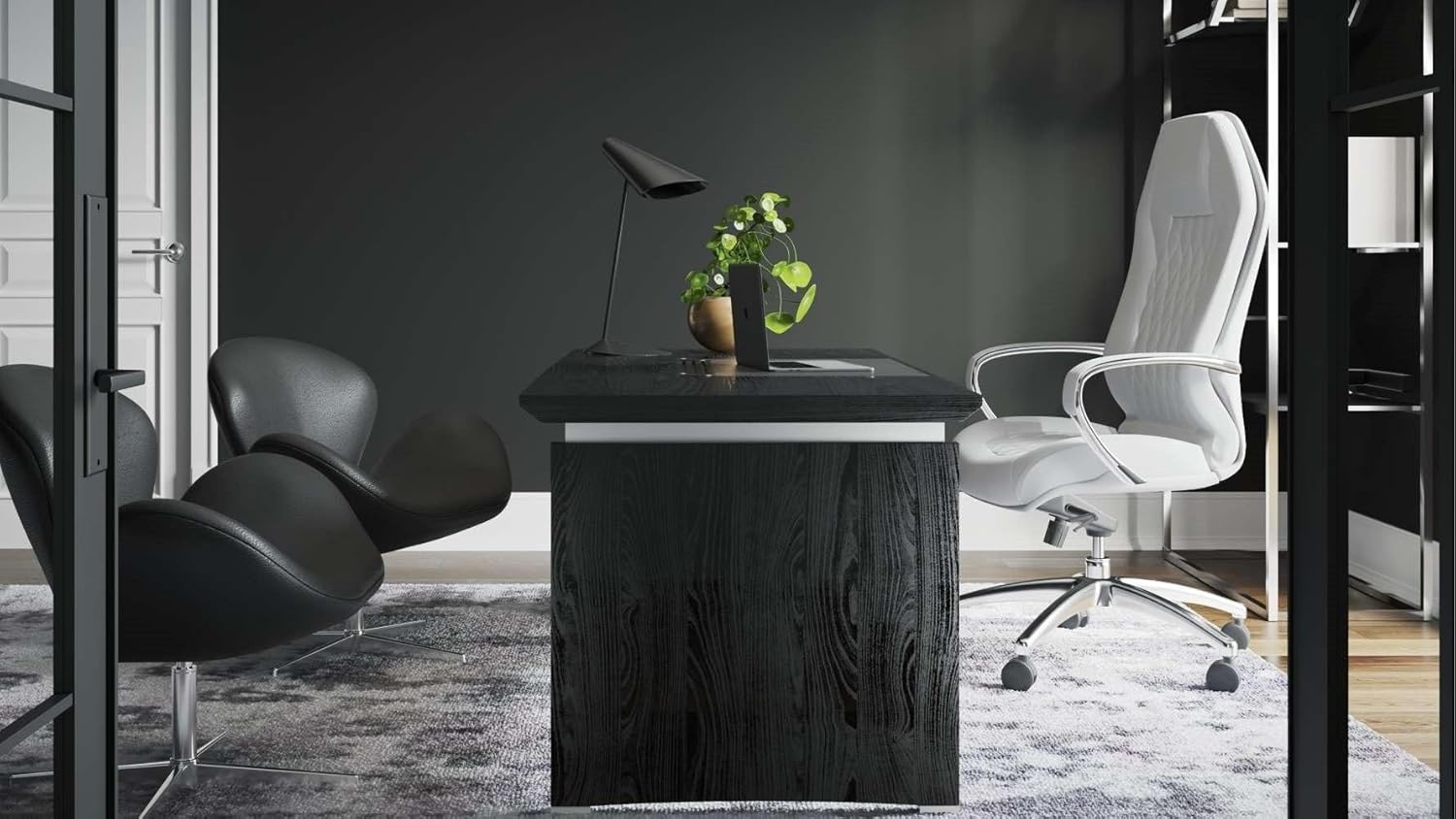 Black Oak Wood Desk with Leather Writing Pad B97868