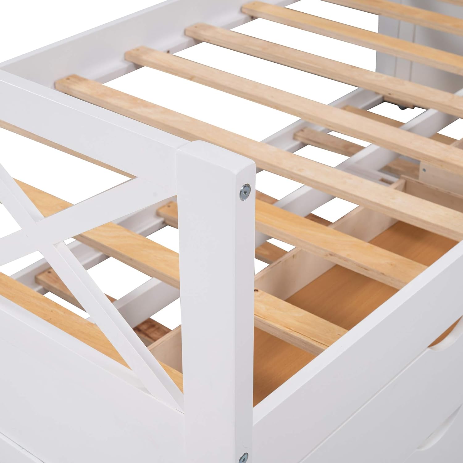 White Wood Twin Captain's Daybed with Trundle and 2 Storage Drawers F200383
