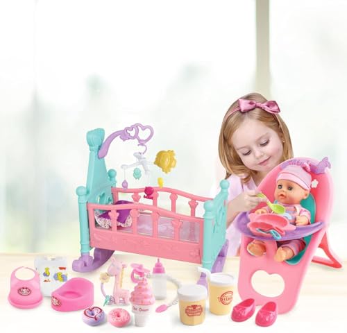 12" Baby Doll Play Set with Crib, Mobile, High Chair, 21 PCS T271217