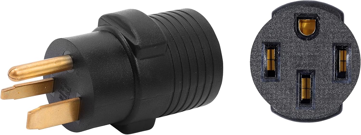 Compact 50 Amp 3 Prong Male Plug to 4 Prong Female Receptacle Power Cord Adapter Connector T3235