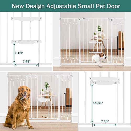 White 33" Tall Extra Wide Auto Close Walk Thru Safety Gate with Small Pet Door Q2394