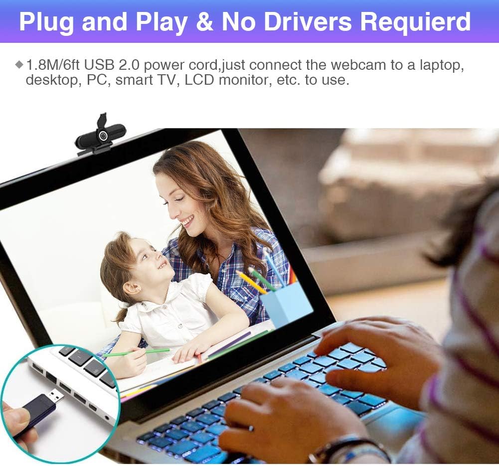 4K Webcam with Microphone, Privacy Cover D540177
