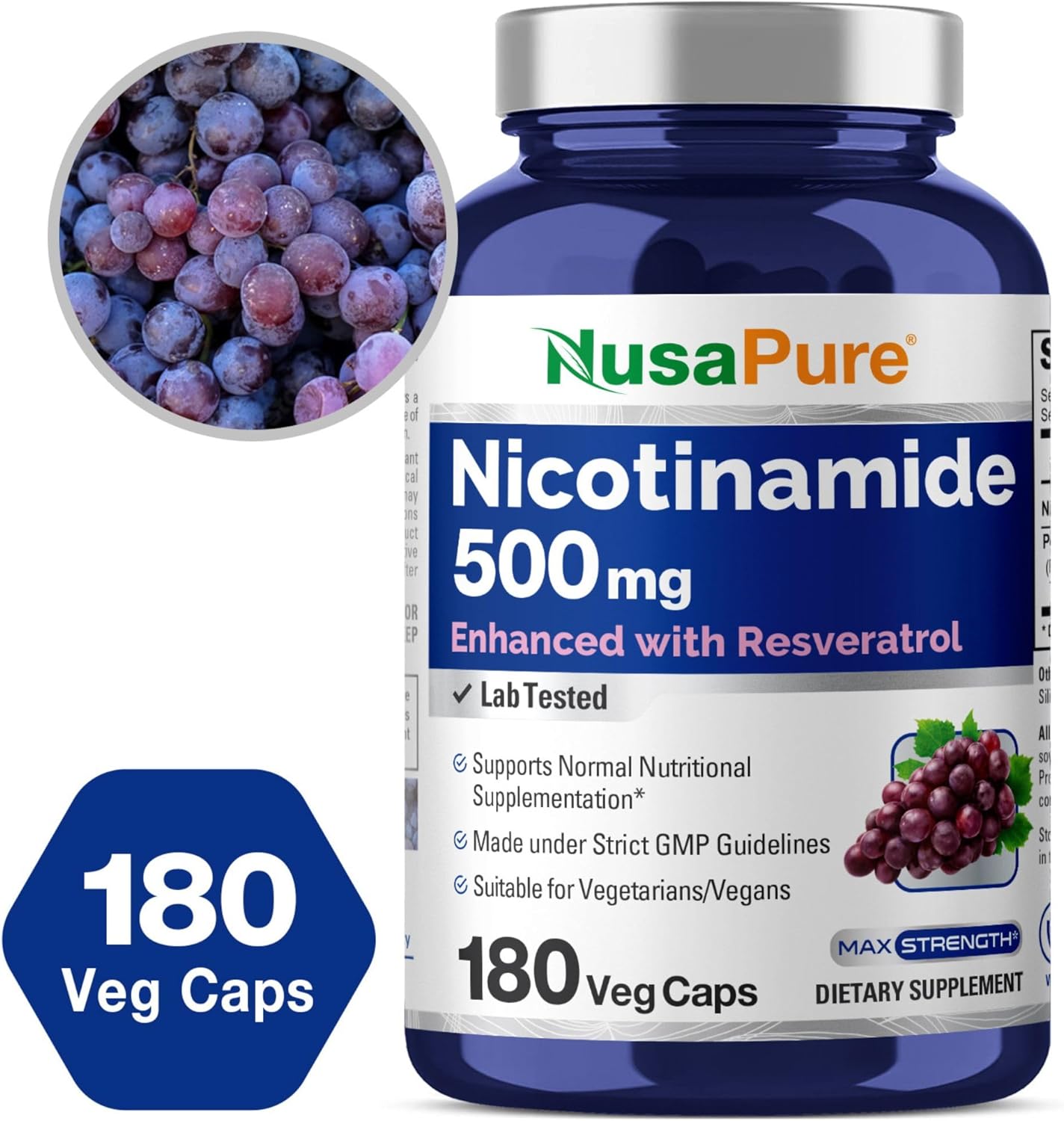 Nicotinamide with Resveratrol 500 mg 180 Vegetarian Caps S5732