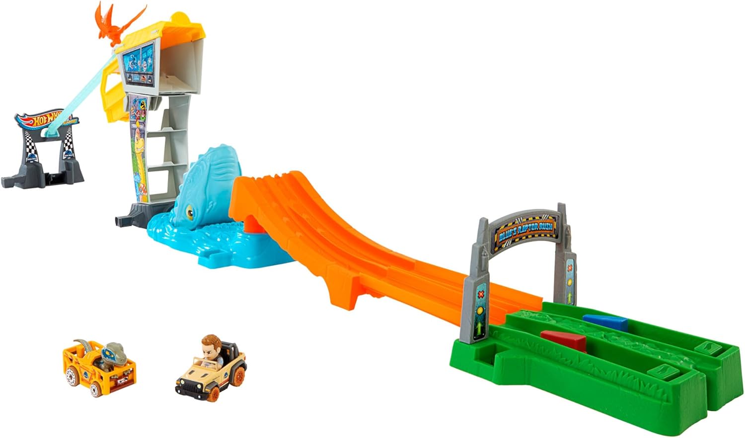 RacerVerse Jurassic World Blue’s Raptor Rush Track Set with 2 Die-Cast Racers Q1917
