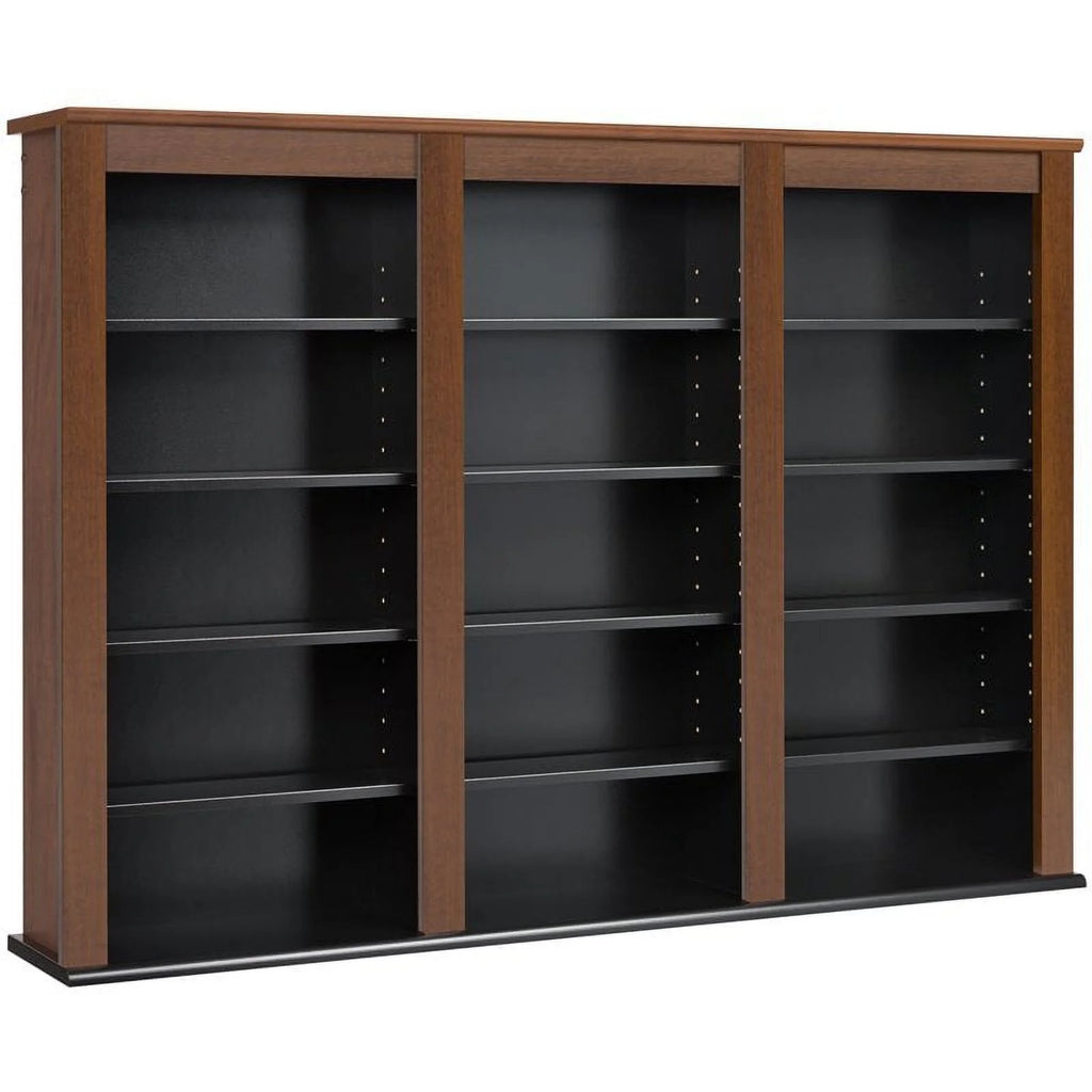 Triple Floating Media Wall Storage in Cherry and Black S843