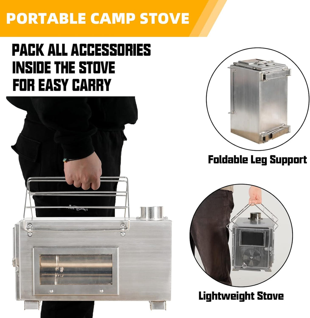Stainless Steel Wood Burning Camping Stove with Chimney Pipes J7812