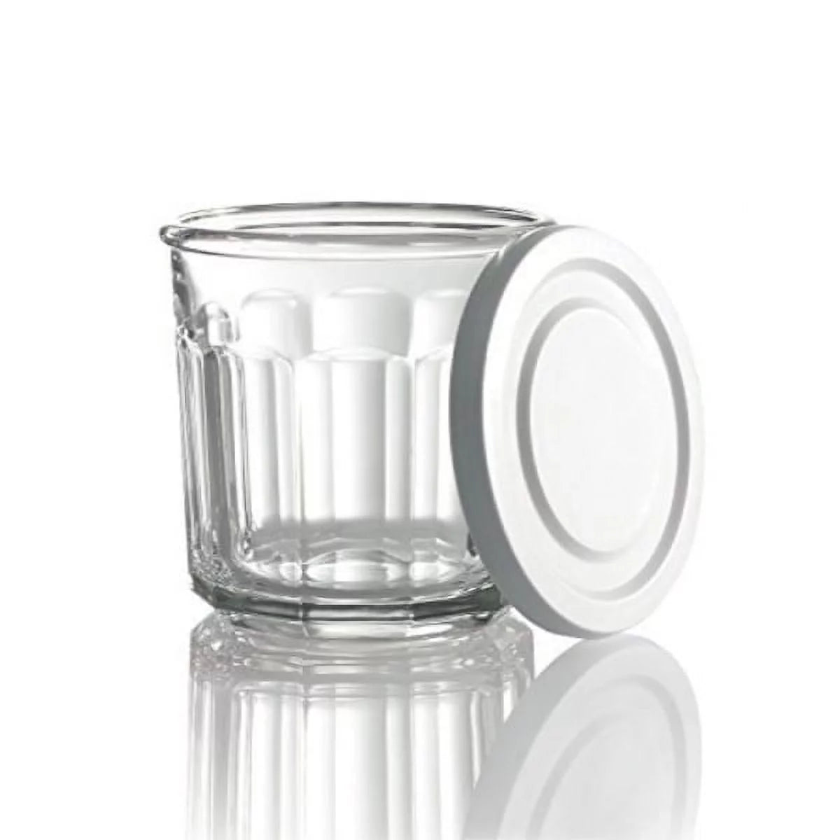 Glass Storage Jar with White Lid, 14-Ounce, Set of 8 Y2343