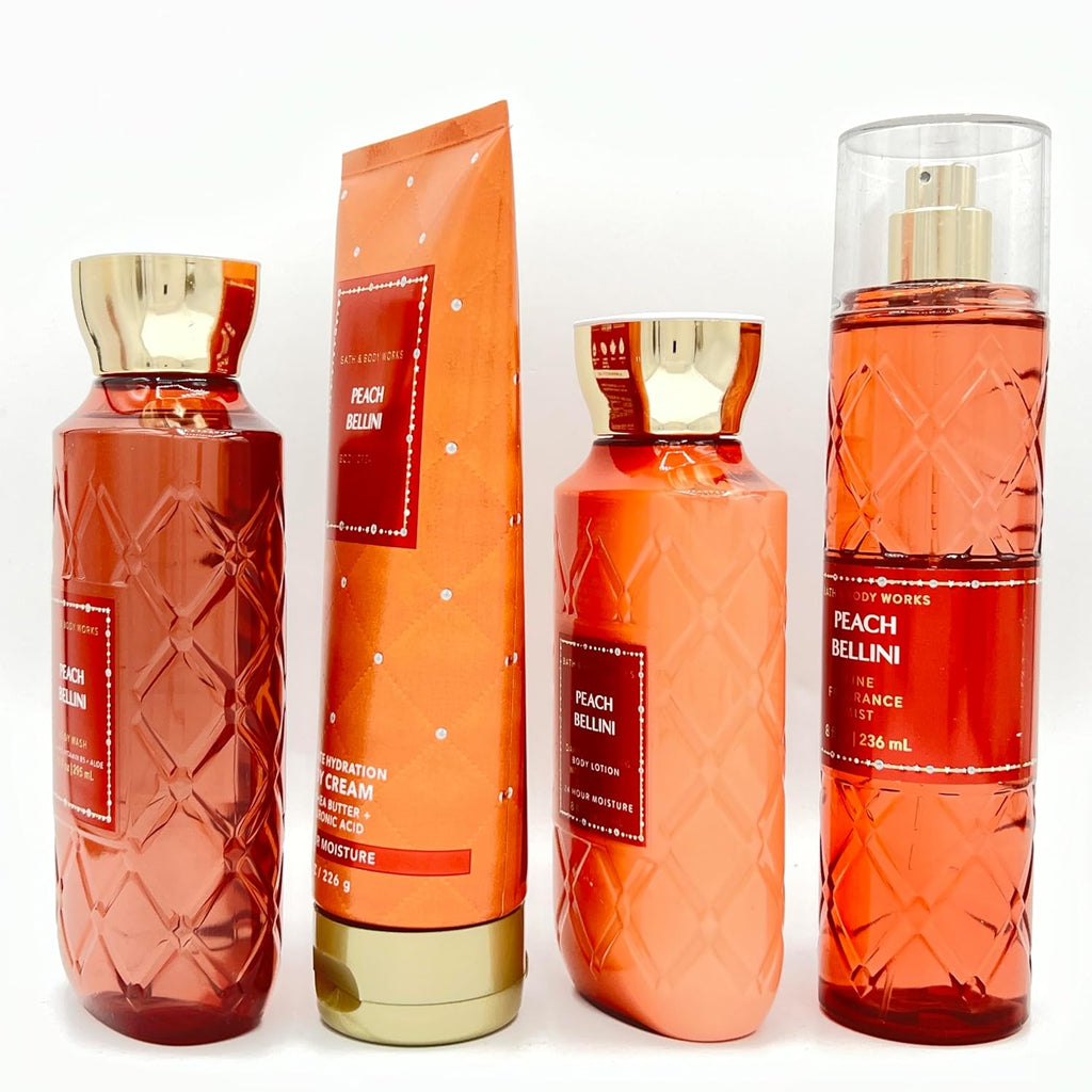 Peach Bellini 4-Piece Bundle Body Wash Body Cream Body Lotion Fine Fragrance Mist X40876