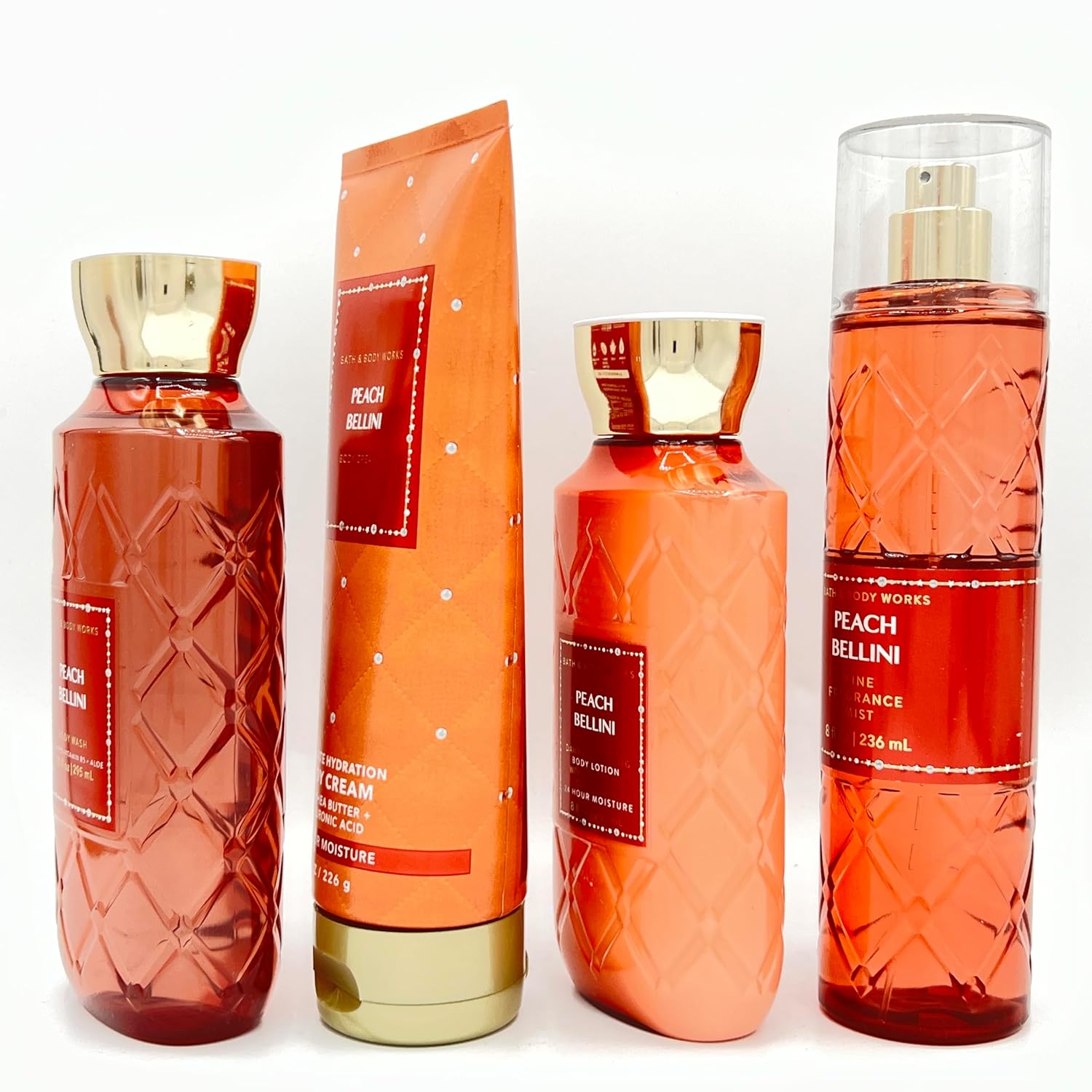Peach Bellini 4-Piece Bundle Body Wash Body Cream Body Lotion Fine Fragrance Mist X40876