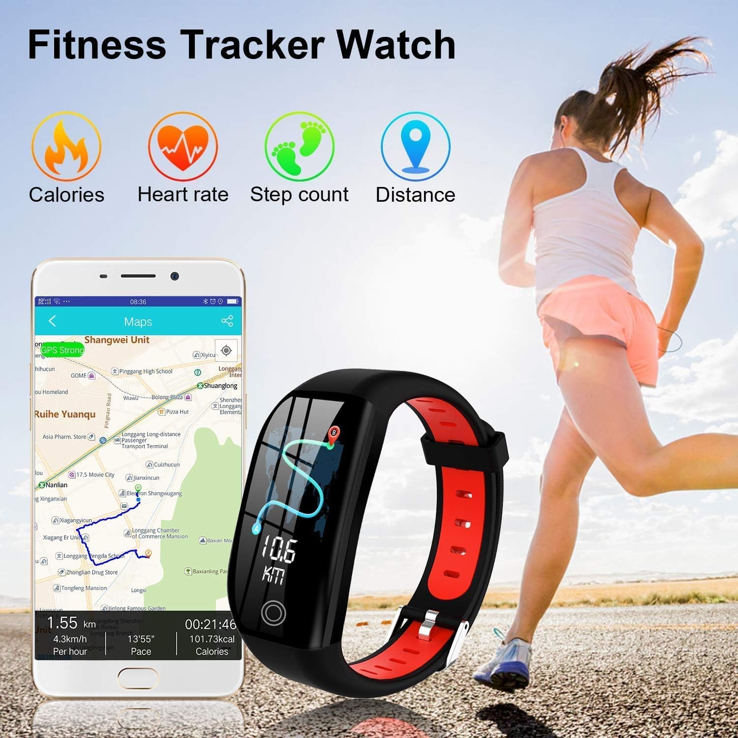 Fitness Tracker Watch with Heart Rate Monitor, SpO2, Sleep Tracker, IP68 Waterproof I689649