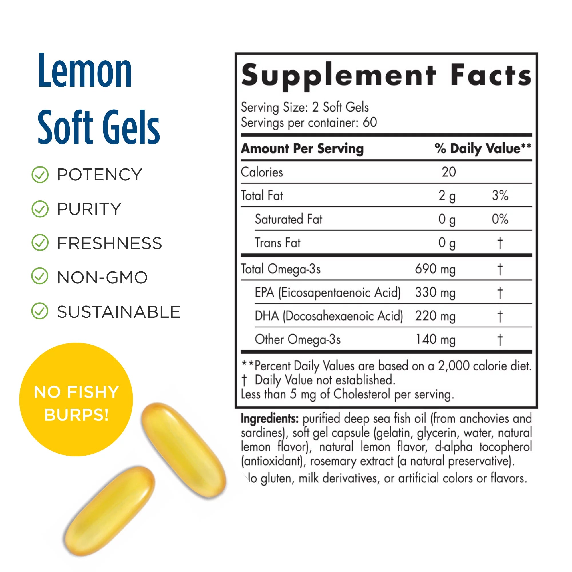 Lemon Fish Oil Softgels, 690 mg, 120 Ct W84999