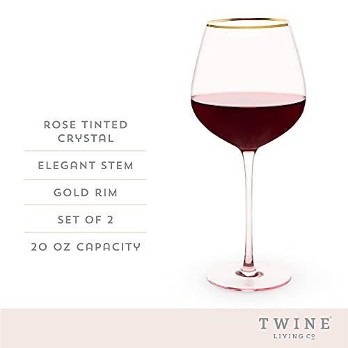 Rose Red Gold Rimmed Crystal Wine Glass Set of 2, 20 Ounces Y259