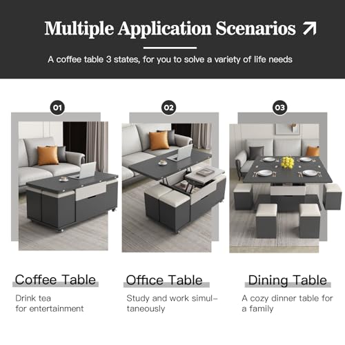 Lift Top Coffee Table with 4 Stools and Storage I815295