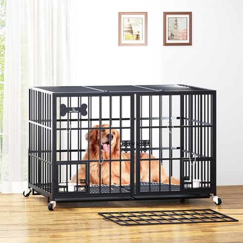 42/48 inch Heavy Duty Metal Dog Crate with Wheels U1820