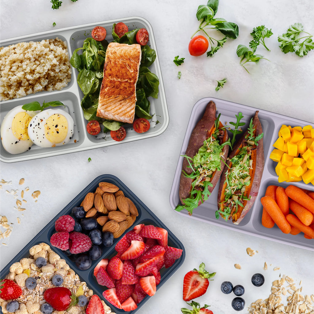 3-Compartment Meal-Prep Containers with Lids - 10 Trays & Lids - Navy Blue F7926