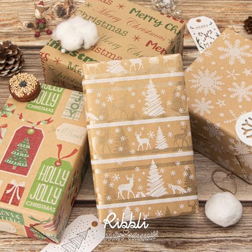 4 Rolls Vintage Brown Kraft Christmas Wrapping Paper Q768