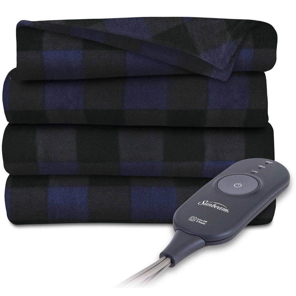 Navy Buffalo Plaid Fleece Electric Heated Throw Blanket U971759