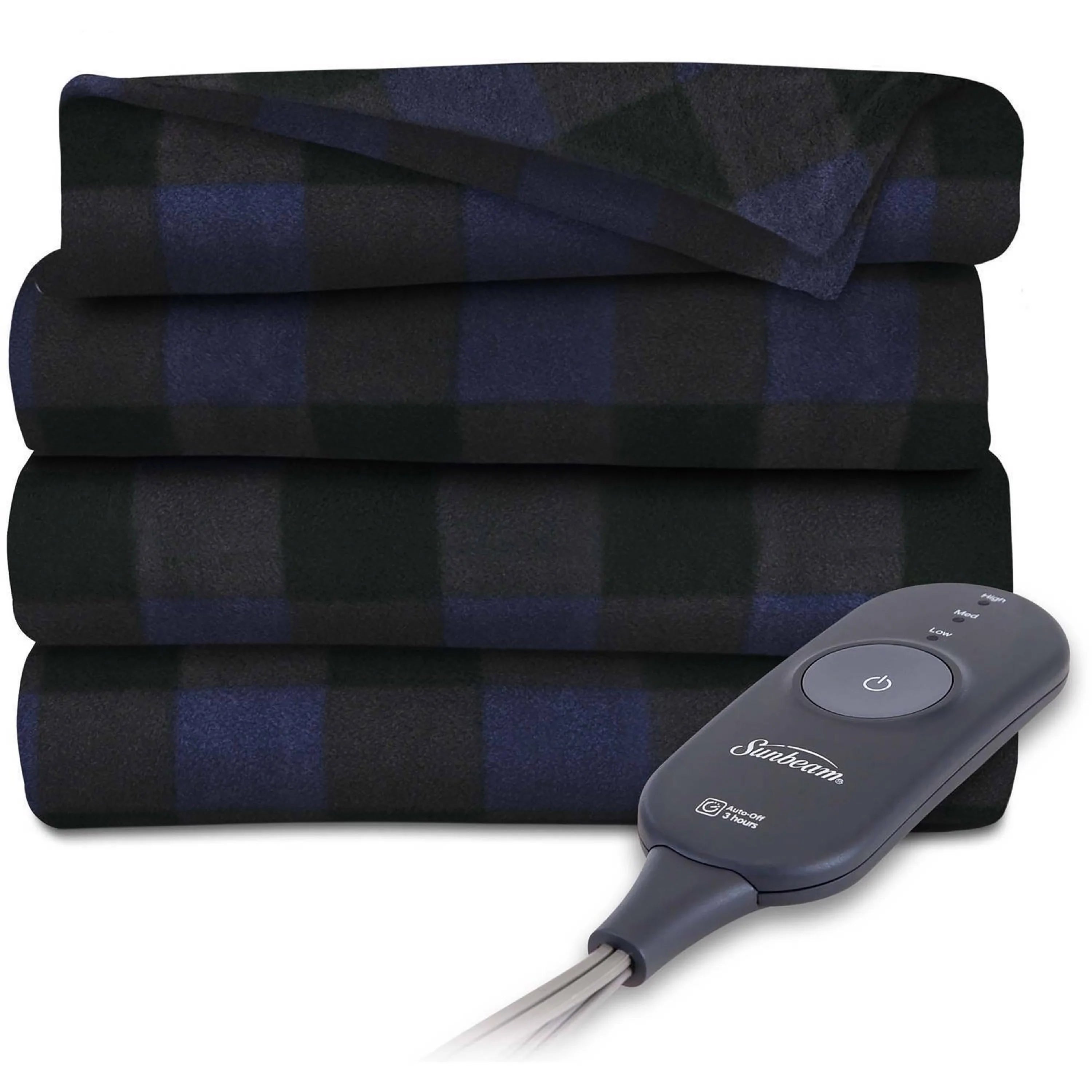 Navy Buffalo Plaid Fleece Electric Heated Throw Blanket U971759