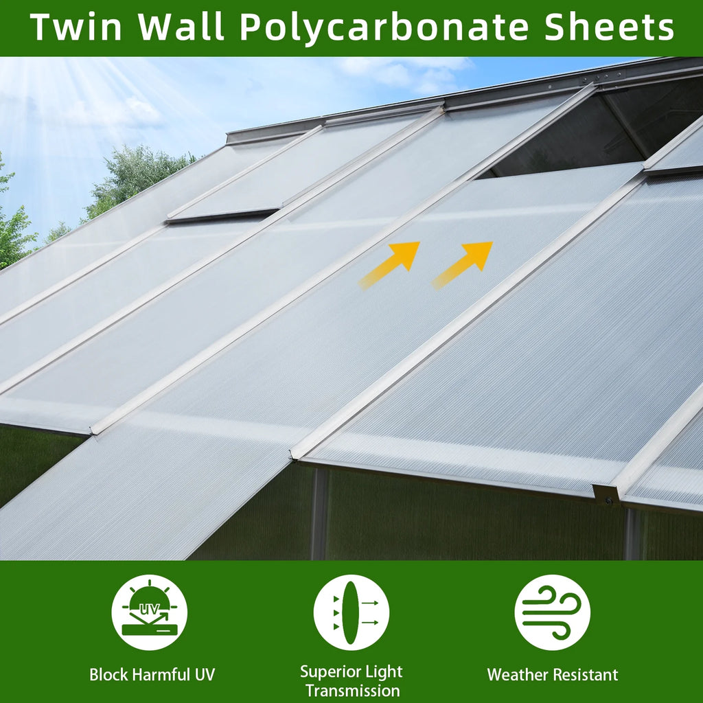 10' x 16' Walk-in Greenhouse with Aluminum Frame and Adjustable Roof Vent J4958