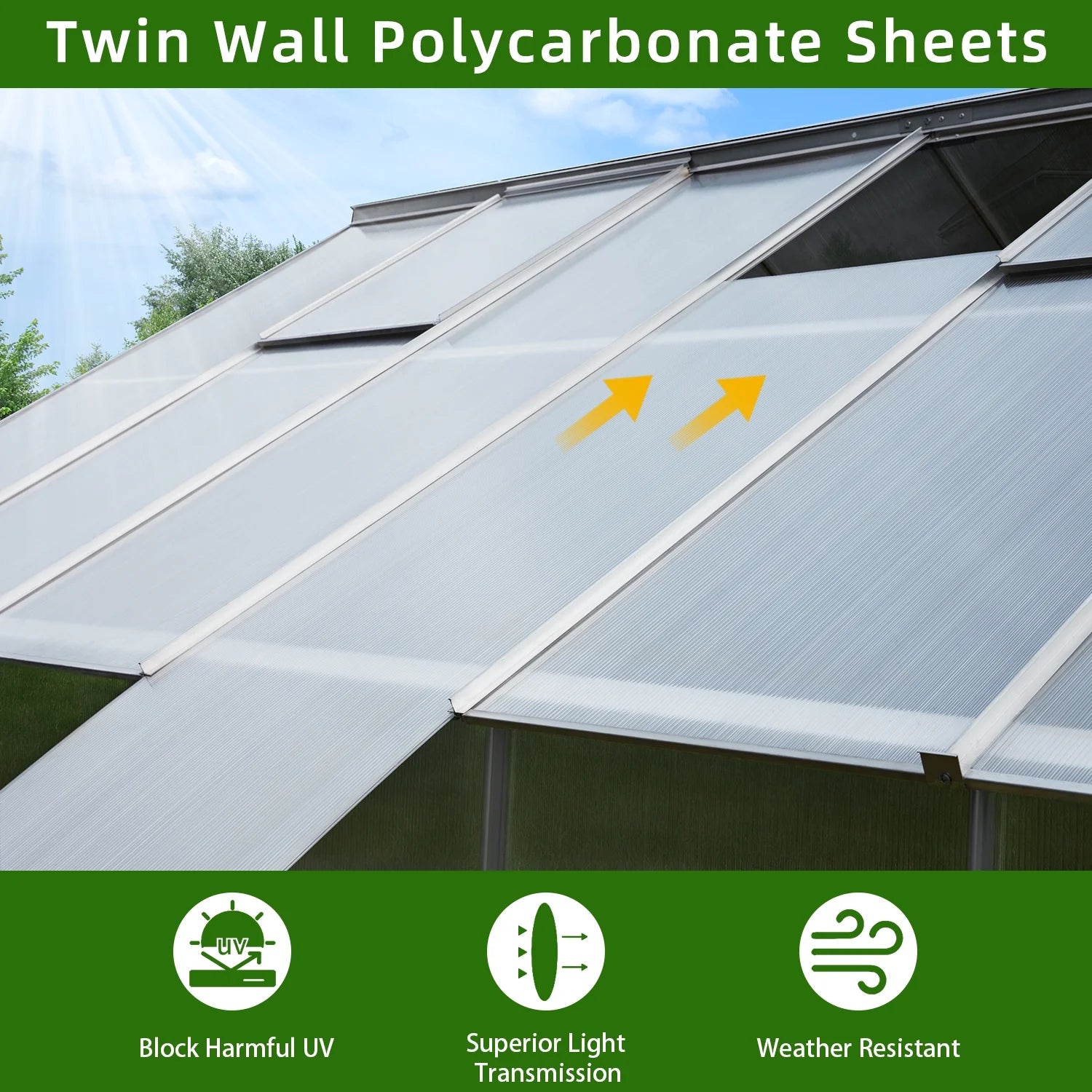 10' x 16' Walk-in Greenhouse with Aluminum Frame and Adjustable Roof Vent J4958