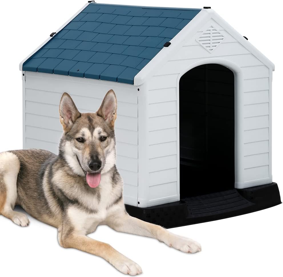 Large Plastic Dog House with Air Vents and Elevated Floor H1493