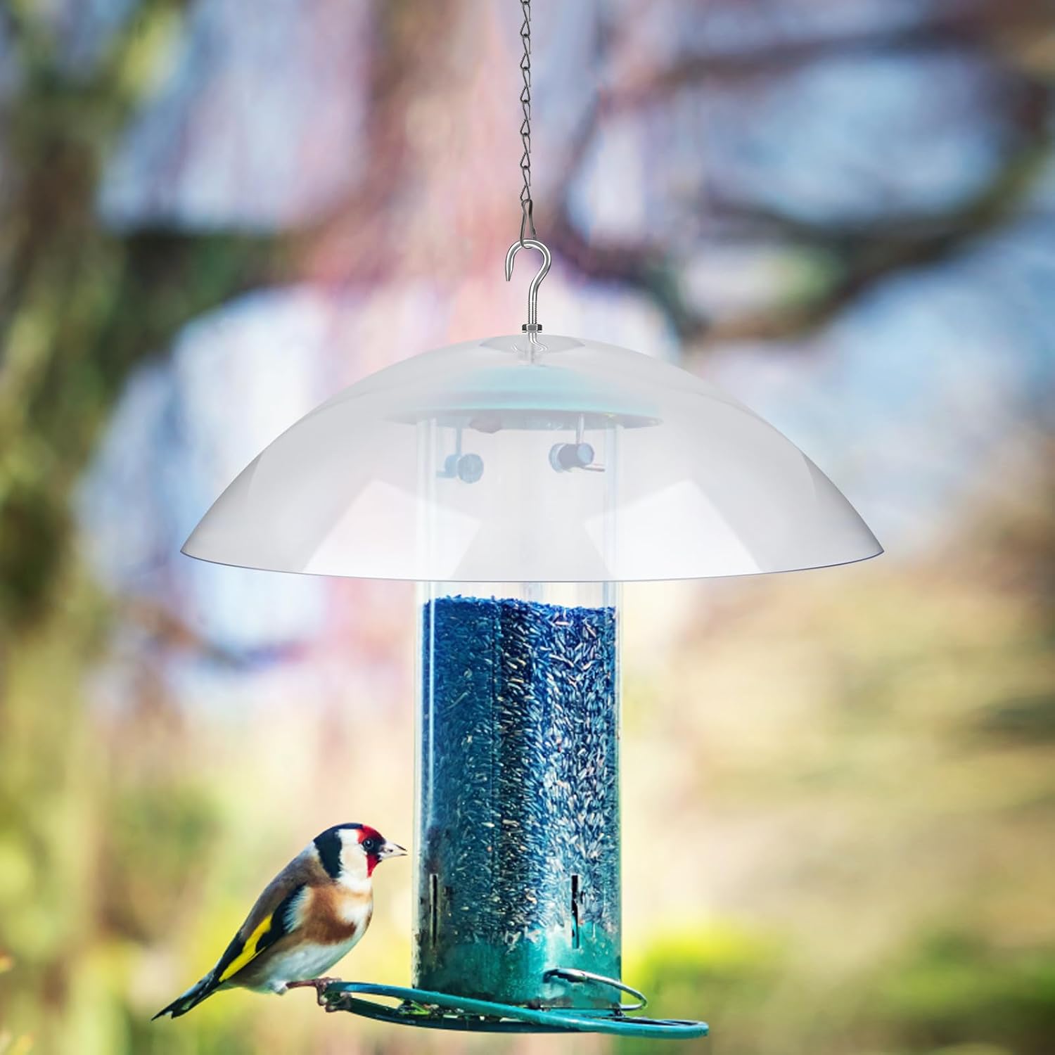 2 Pcs Clear Squirrel Baffle Bird Feeder Protective Dome with Chains N549689