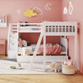 White Wooden Triple Bunk Bed With Stairs And 3 Storage Drawers D809846