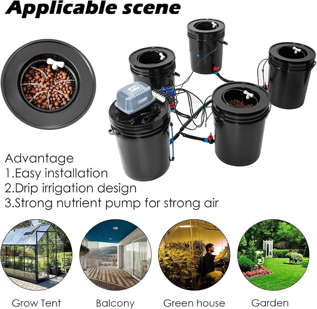 5 Gallon DWC Hydroponic Bucket Kit with Drip Irrigation System W879