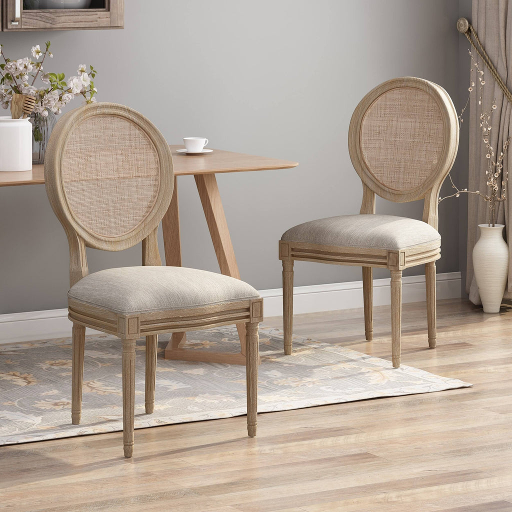 Light Blue Natural Wooden Dining Chair with Wicker and Fabric Seating (Set of 2) I28107
